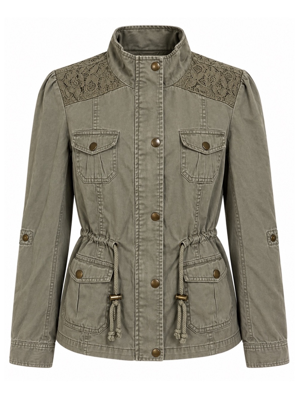 Candies Olive Green Lace Shoulder Utility Jacket Womens Juniors M